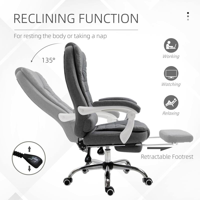 Modern High Back Office Chair Stylish Linen-Fabric Computer Chair with Footrest and Tilt, for Office