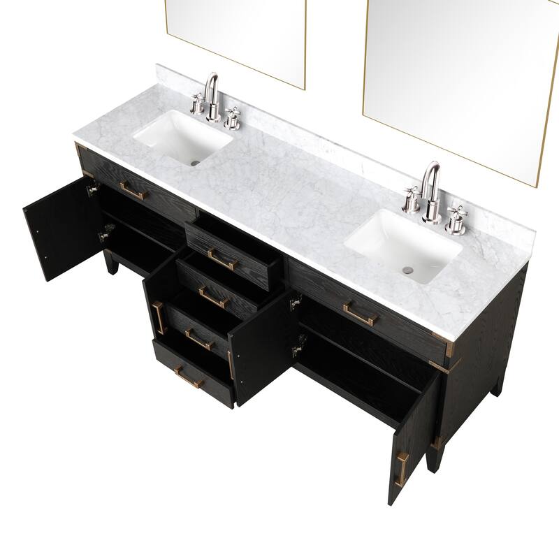 Lexora Laurel Bath Vanity, Carrara Marble Top, Faucet Set, and Mirror