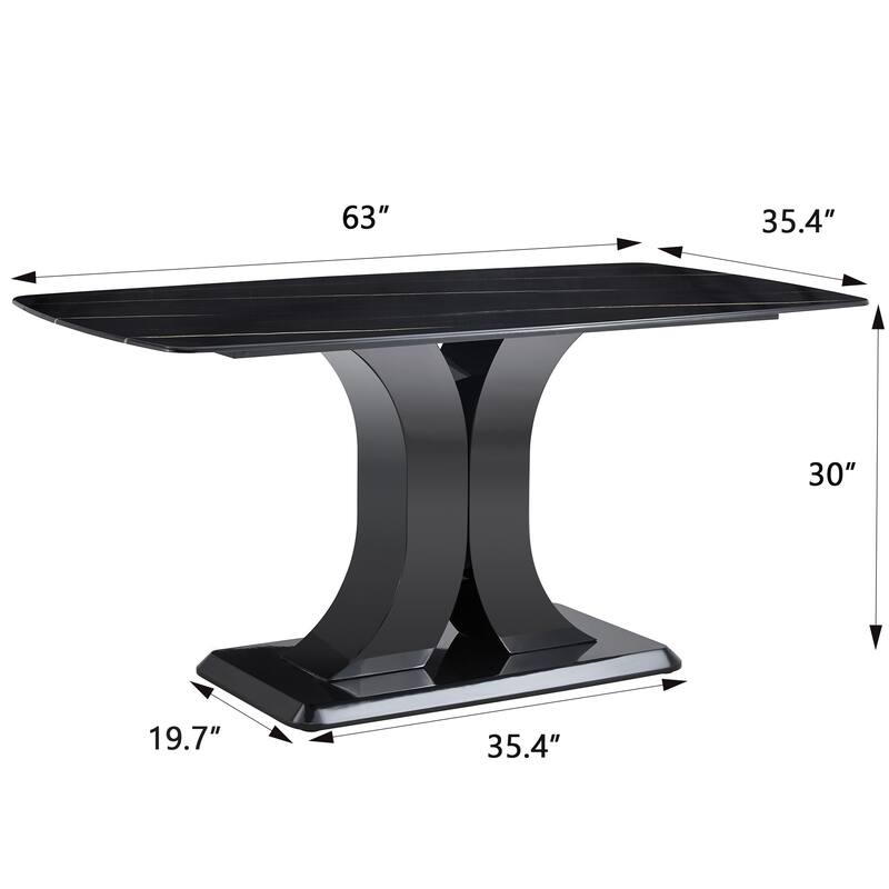 Modern Dining Table Set with Convertible Base, Luxury Rectangular Kitchen Table for 6