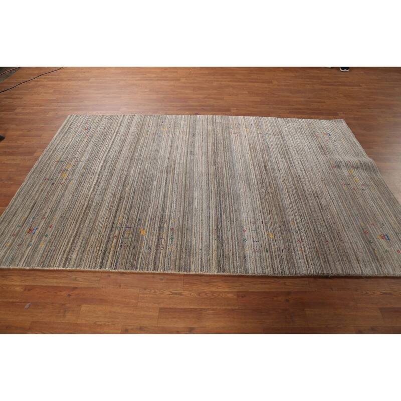 Striped Gabbeh Indian Area Rug Hand-Knotted Oriental Beige Wool Carpet - 4'11"x 7'11"