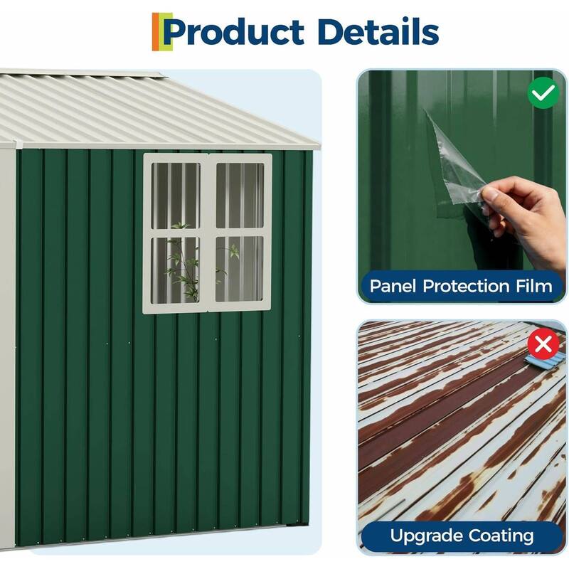 8×10FT Storage Shed Metal Tool Garden Shed for Garden, Backyard, Patio