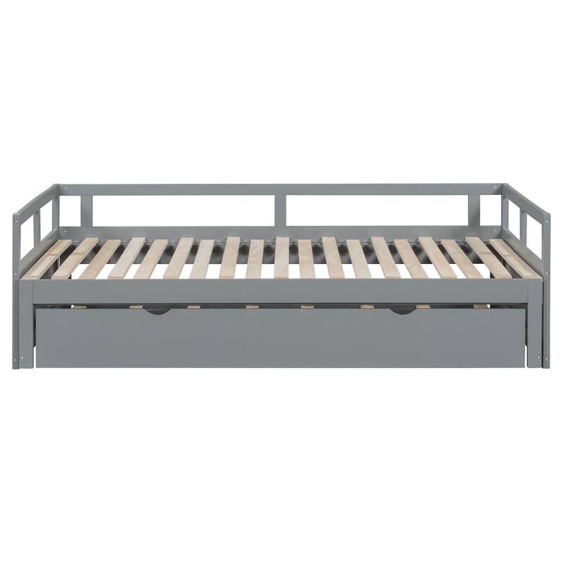 Wooden Daybed with Pull-Out Trundle, Expandable from Twin to King - Gray - Twin