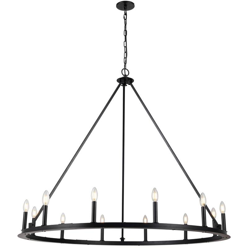12 Light Chandelier Matte Black, Transitional Ceiling Light Fixture for Dining Room - 41.5