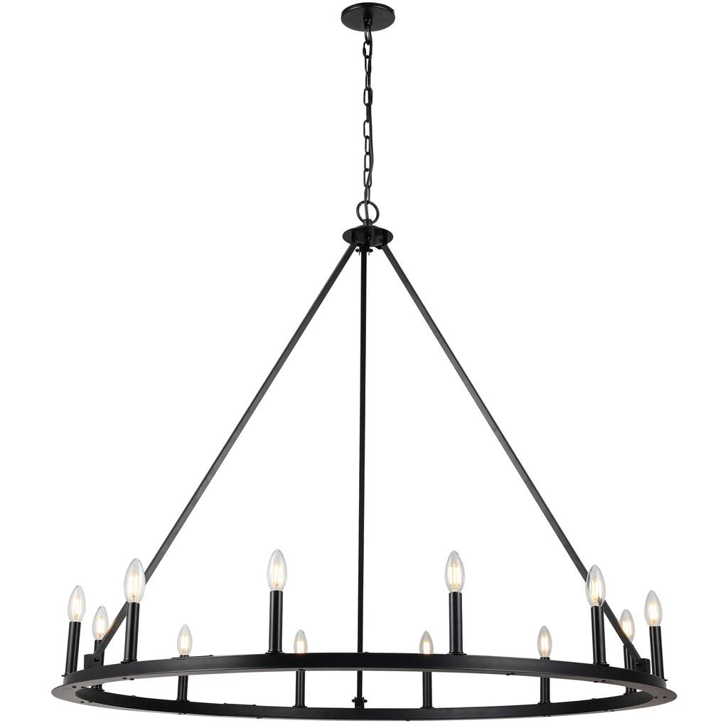 12 Light Chandelier Matte Black, Transitional Ceiling Light Fixture for Dining Room - 41.5