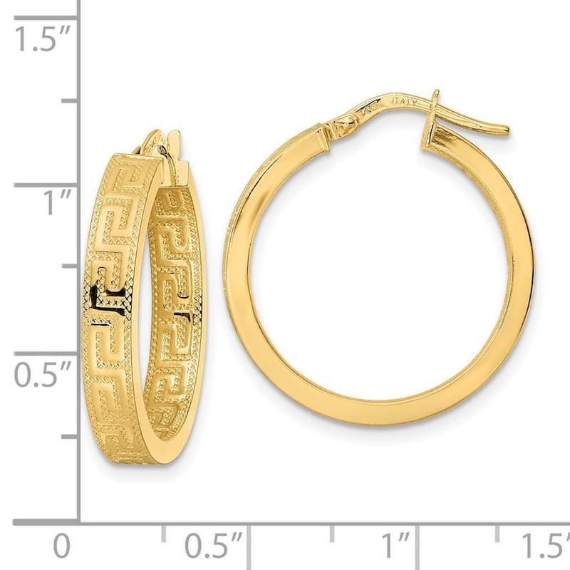 Curata 14k Yellow Gold Polished Greek Key Hoop Earrings - 24x4mm