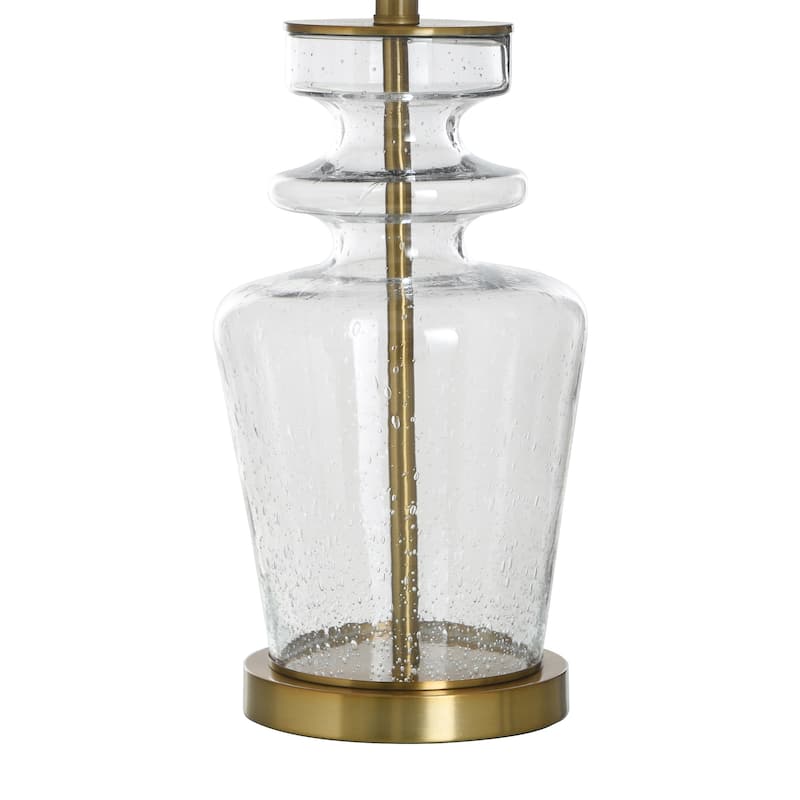 StyleCraft Glass & Steel Table Lamp - Clear Seeded & Gold - Off-White Shade