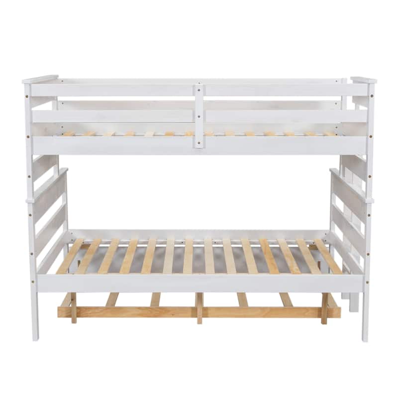 Detachable Wood Bunk Bed, Twin over Full Kids Bunk Bed Frame with Trundle Bed, Divided Into 2 Separate Beds Frame