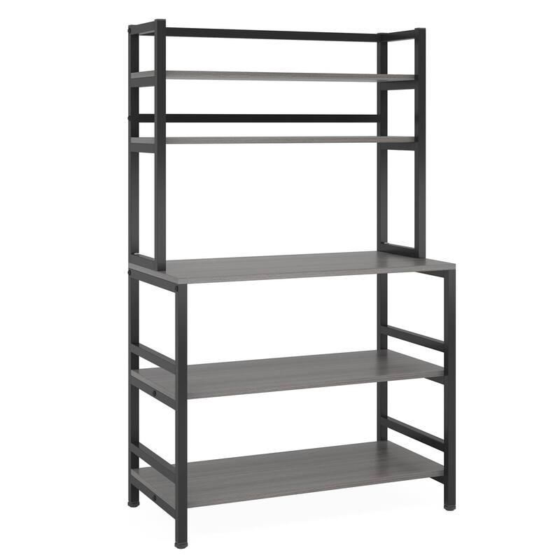Brown/ Black 5-Tier Industrial Kitchen Bakers Rack Microwave Stand with Hutch,White Modern Kitchen Utility Storage Shelf