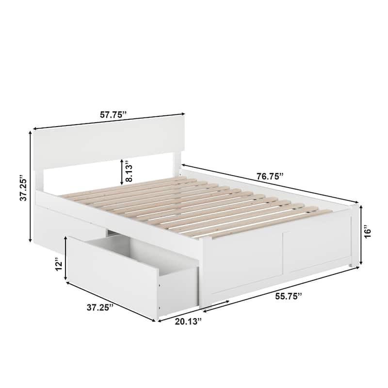 Orlando Full Platform Bed with Footboard and 2 Bed Drawers in White