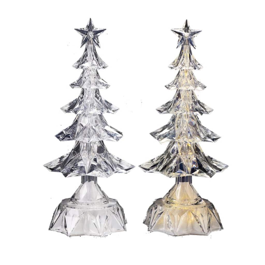 LED Lighted Christmas Tree with Star Tabletop Decoration - 12" - Clear - Set of 2