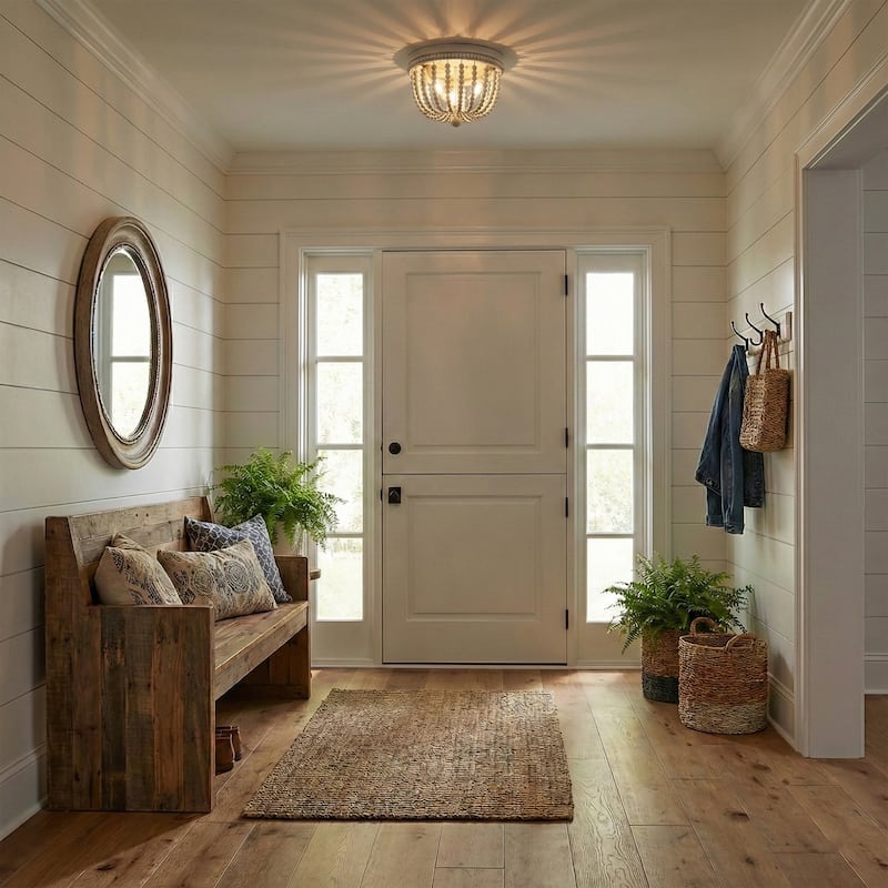 Fidenza 3-light Boho Beaded Flush Mount Ceiling Light Farmhouse Coastal Dome Lighting - 12 inches