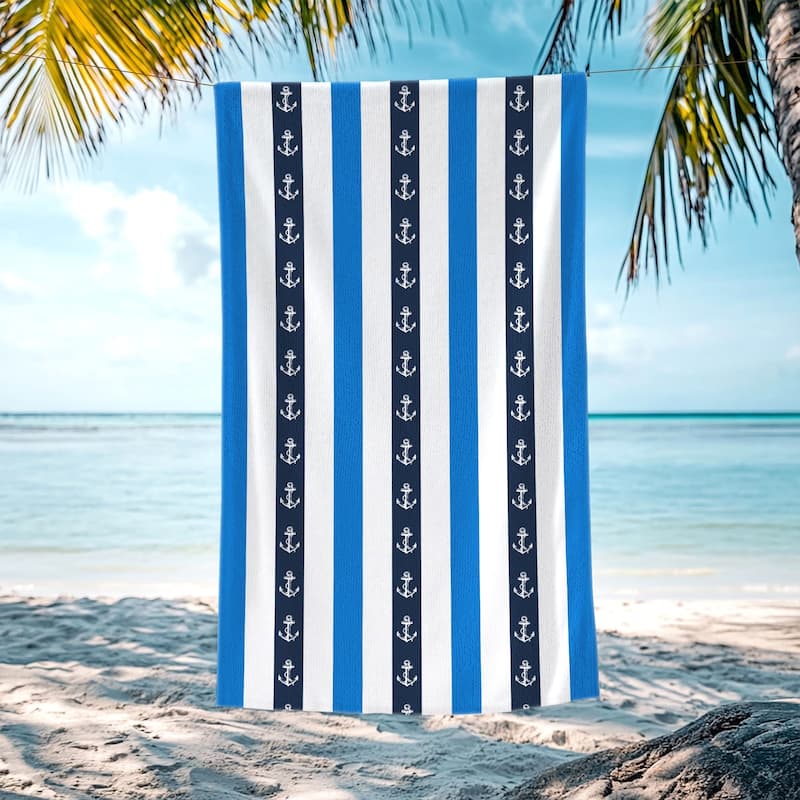 Shark Striped Beach Towel, Cabana Soft Swimming Towel, Pool Towel for Adults Women Men - Navy