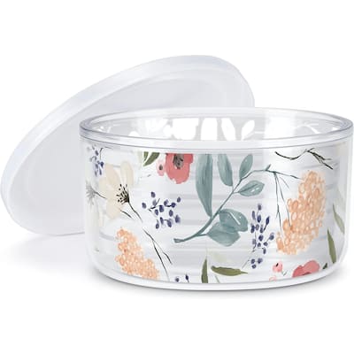 Meadow Multi-Floral Double Wall Unbreakable Plastic Bowl with Lid Holds 22 Fluid Ounces BPA Free Microwave Safe Dishwasher Safe