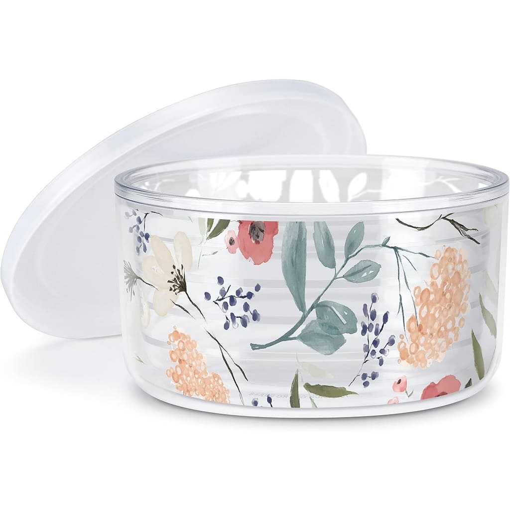 Meadow Multi-Floral Double Wall Unbreakable Plastic Bowl with Lid Holds 22 Fluid Ounces BPA Free Microwave Safe Dishwasher Safe