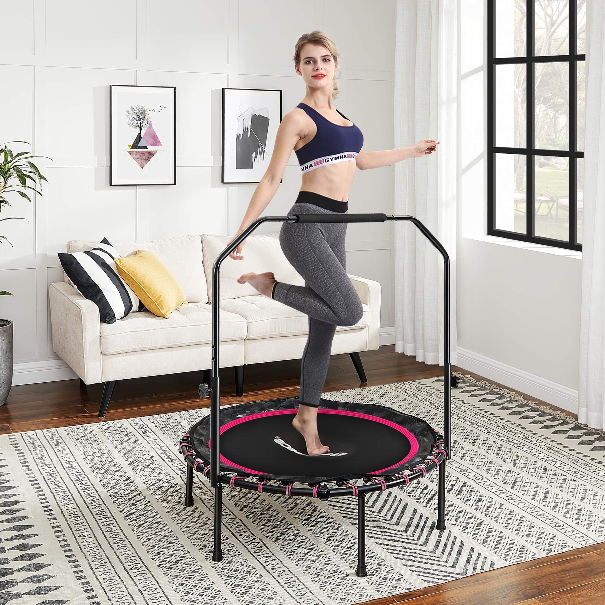 40'' Mini Fitness Trampoline, Fitness Rebounder with Adjustable Handrail, Foldable  Trampoline for Workout, Max. Load 264.6 lb - Bed Bath & Beyond - 39914932