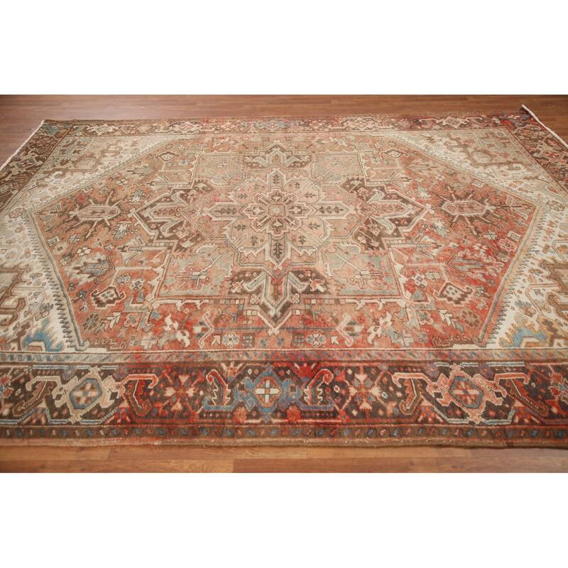 Hand Knotted Oriental 100% Wool Carpet Traditional Medallion Oranges & Rust Heriz Area Rug - 10' 8'' X 8' 4''