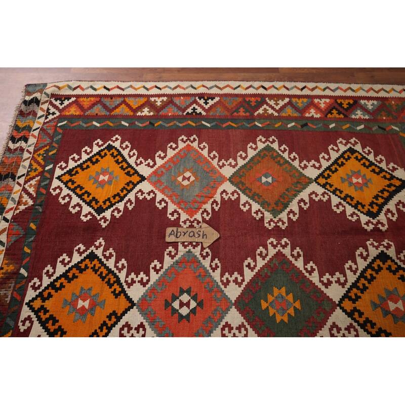 Vegetable Dye Red Tribal Kilim Qashqai Persian Vintage Wool Carpet - 5'4"x 6'3"