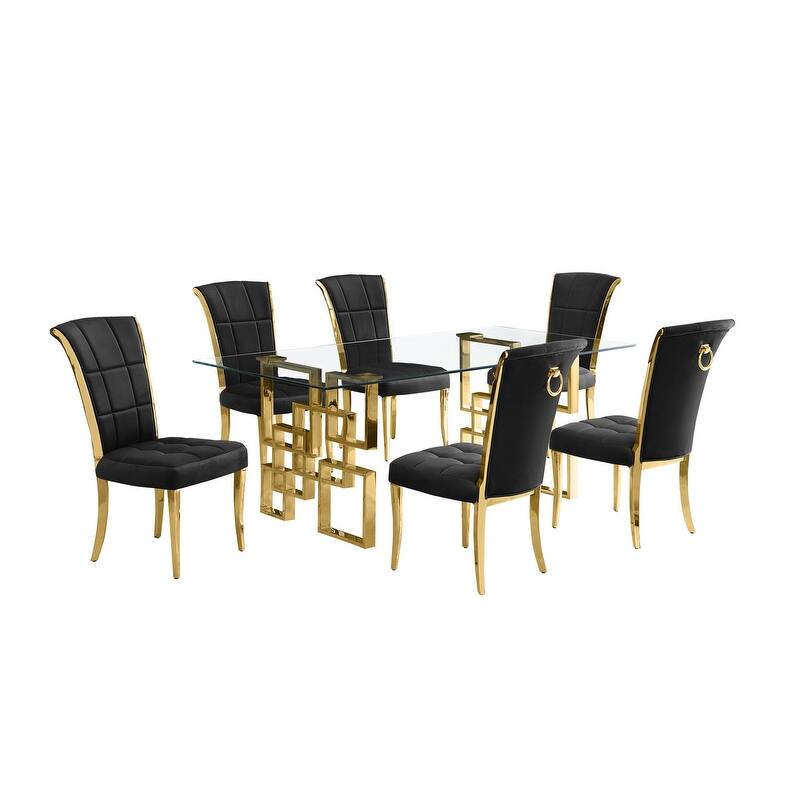 Best Quality Furniture D221/2-SC320-7 Dining Set with 12mm Tempered Glass