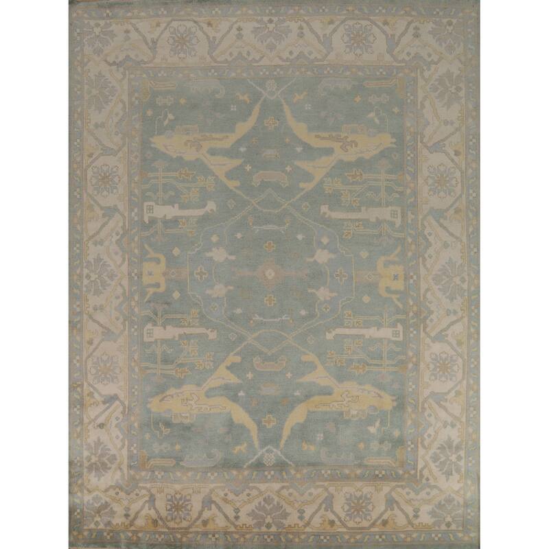 Blue Oushak Indian Area Rug Handmade Wool Carpet - 8'4"x 9'9"