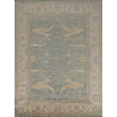 Blue Oushak Indian Area Rug Handmade Wool Carpet - 8'4"x 9'9"