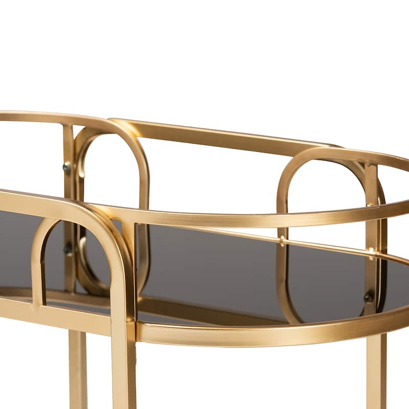 Leighton Contemporary Glam and Luxe Gold Metal and Tempered Glass 2-Tier Wine Cart