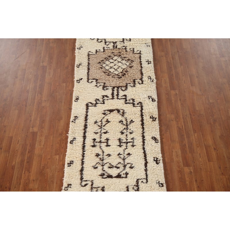 Natural Dye Kurdish Turkish Runner Rug Handmade Wool Carpet - 3'3"x 11'4"