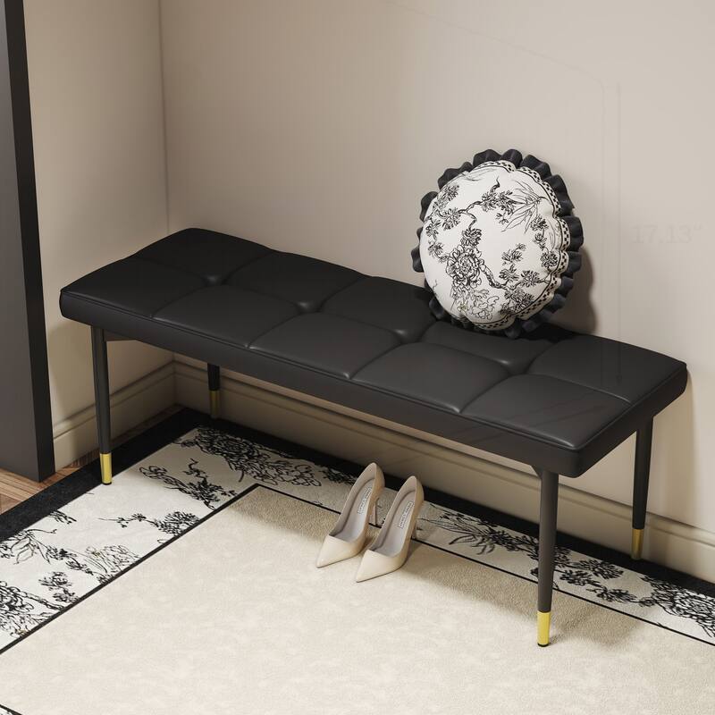 47*16 Inch Multifunctional Black Shoe Bench - Black and Gold - Medium