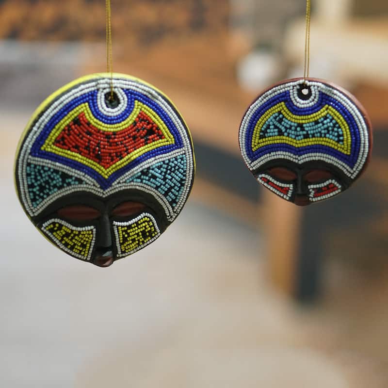 Novica Handmade Ashanti Vibrancy Recycled Plastic Beaded Wood Ornaments (Pair)
