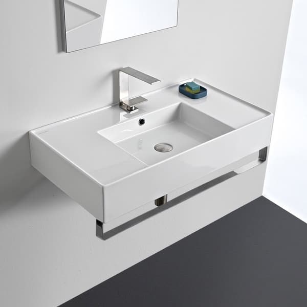 Nameeks Scarabeo 5123 Tb Scarabeo Teorema 2 0 32 Rectangular Ceramic Wall Mounted Bathroom Sink With Overflow And Towel Bar