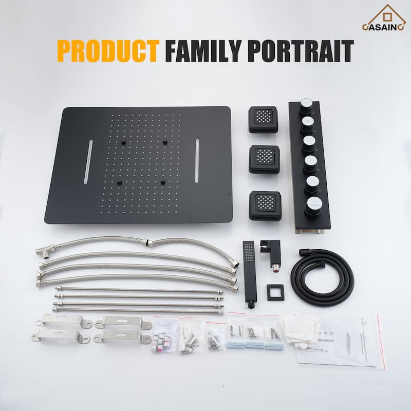 Luxury Thermostatic Shower System 5-Spray Patterns 20"x24" Ceiling Mount Fixed and Handheld Shower Head with 3 Body Sprayer Jets