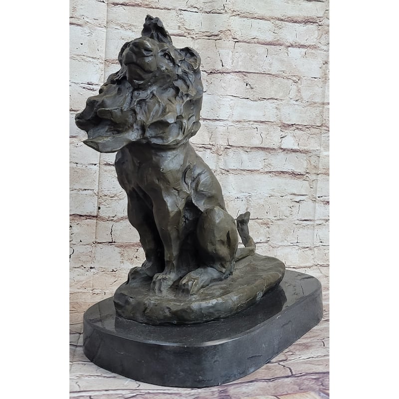 Abstract Crude Imitative Lion King Bronze Statue Sculpture Original Art On Marble Base