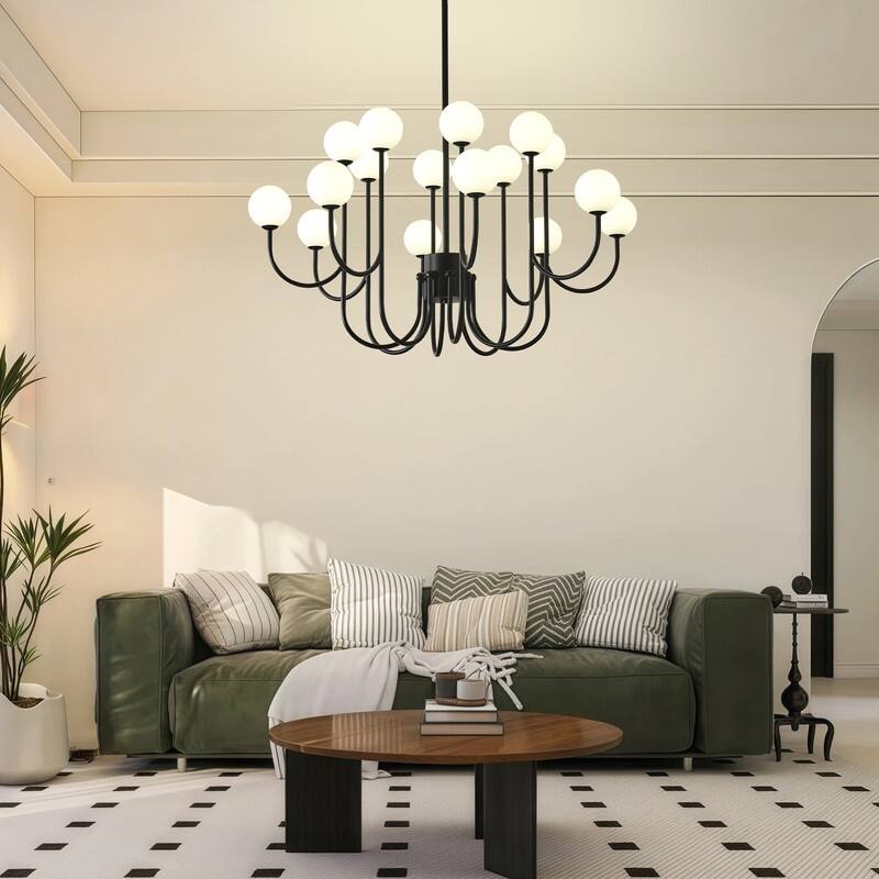 Modern Globe Chandelier 16 Light Black Farmhouse Sputnik Chandeliers - 36.61in
