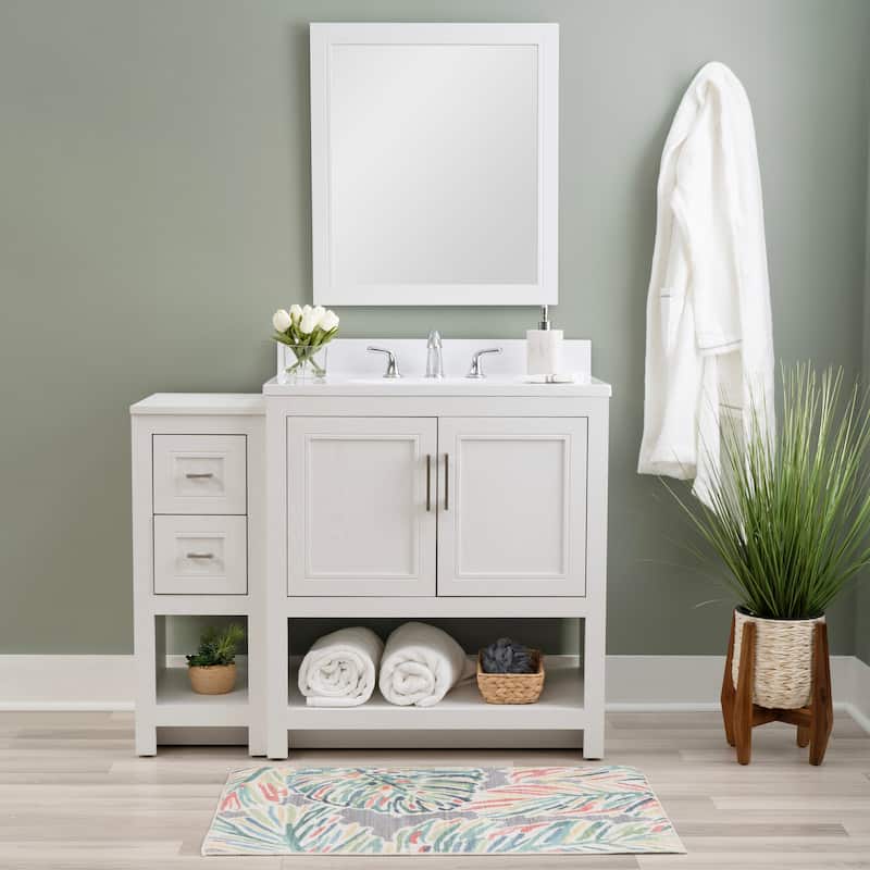 Linon Blakely Vanity with Mirror and 12-inch Side Cabinet - 31" Vanity - White