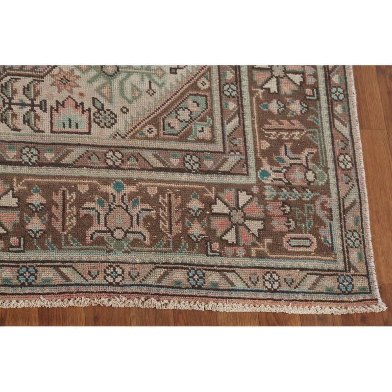 Geometric Tabriz Persian Vintage Area Rug Handmade Pink Wool Carpet - 6'5"x 9'8"