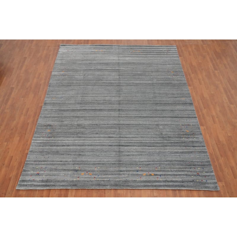Hand Knotted Oriental Viscose Silk Carpet Tribal Animal Pictorial Greys & Charcoal Gabbeh Area Rug - 11' 8'' X 9' 1''