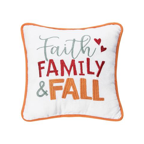 10" x 10" Faith, Family and Fall Embroidered Throw Pillow
