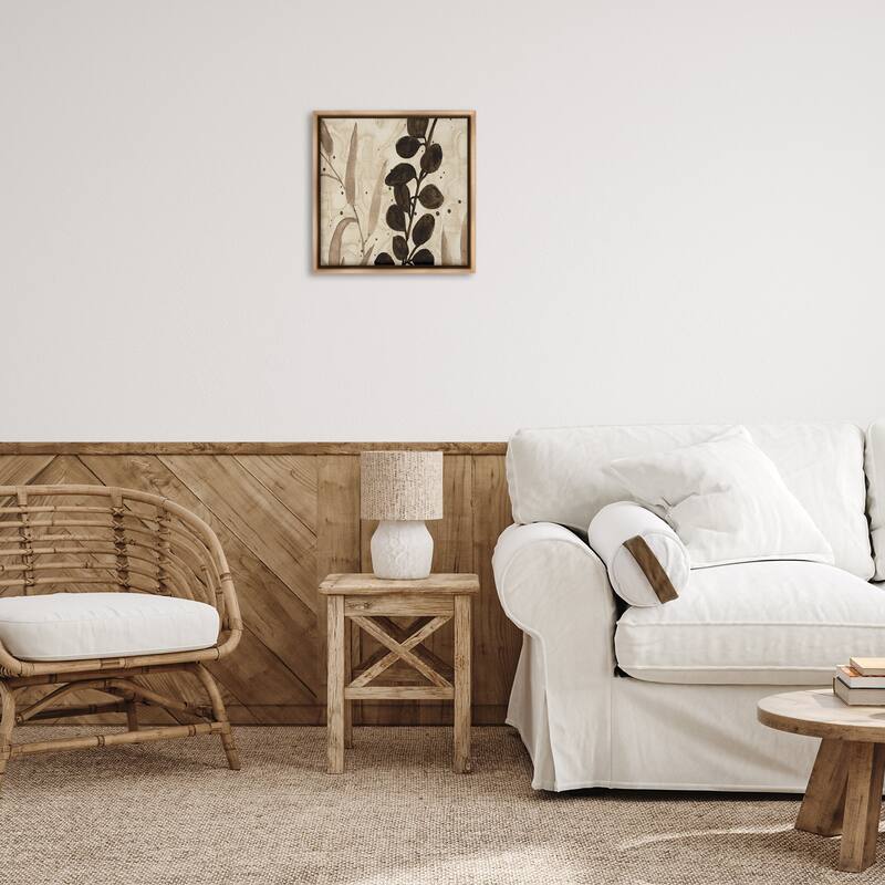 Stupell Asymmetrical Natural Leaves Framed Floater Canvas Wall Art Design By Krinlox