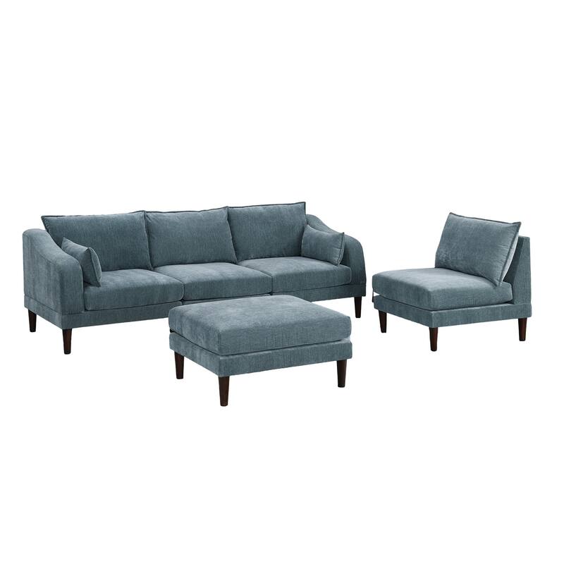 5pcs Modular Sectional Set, 2 One Arm Chairs, 2 Armless Chairs, 1 Ottoman, Gray Fabric, 93x33x31 inches, 200 lbs
