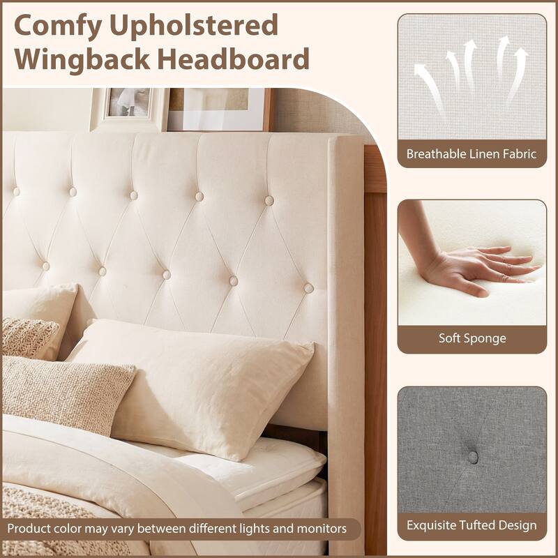 Gymax Queen Size Lift-up Storage Bed w/Tufted Wingback Headboard