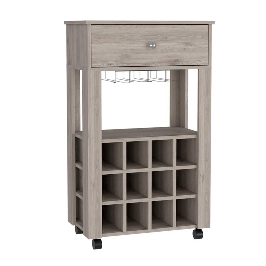 Modern Bar Cart on Wheels With Wine Storage and Open Shelves - 23.62" x 13.98” x 39.37”