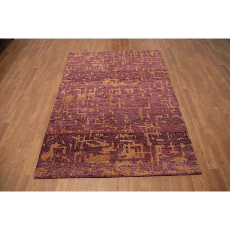 Hand Knotted Oriental 100% Wool Carpet Modern Abstract Purples Gabbeh Area Rug - 6' 4'' X 4' 7''