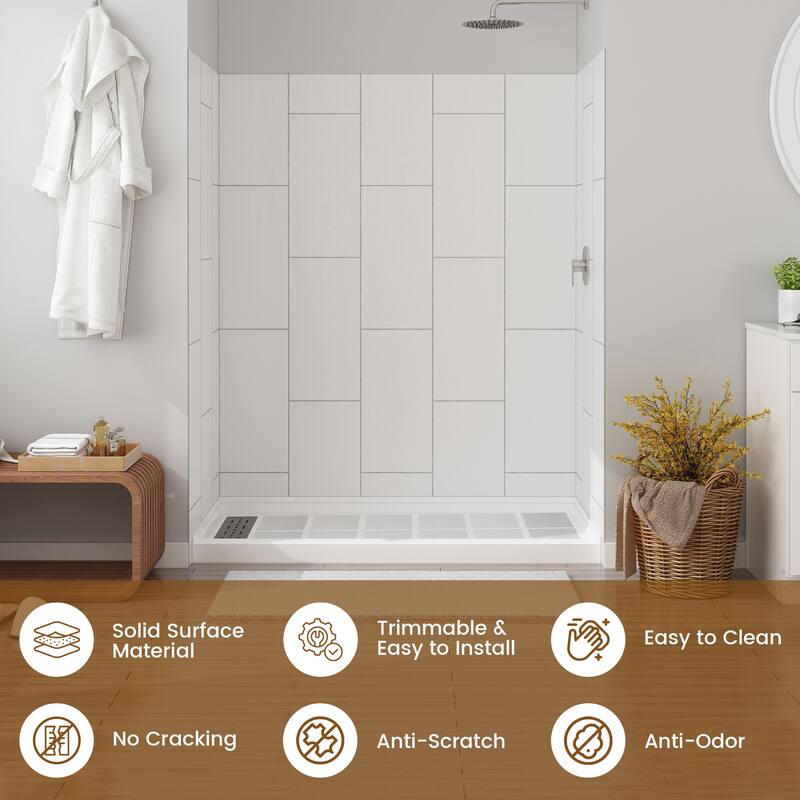 60 in. L x 36 in. W x 75 in. H Three-Piece Glue Up Alcove Shower Wall Surround in White - 60 x 75