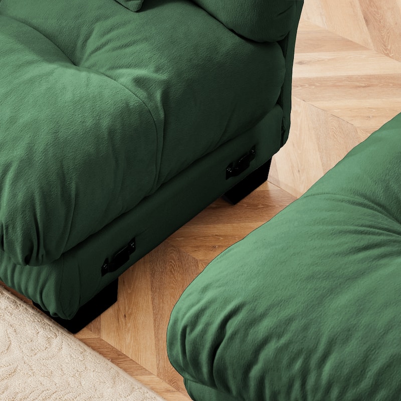94.4" 2-Seater Chenille Cloud Couch with 4 Pillows and 2 Ottomans(Convertible Sleeper Sofa)