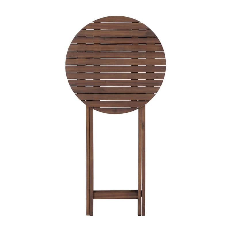 Brown Acacia Wood Bistro Set Compact Table and Chairs for Indoor and Outdoor Use - 19" x 21" x 32.5"