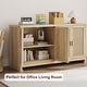 preview thumbnail 4 of 5, Beige Rattan Accent Storage Cabinet with 4 Doors