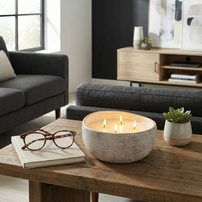 Decorative Textured Ceramic Magnolia and Lily Scented Candle