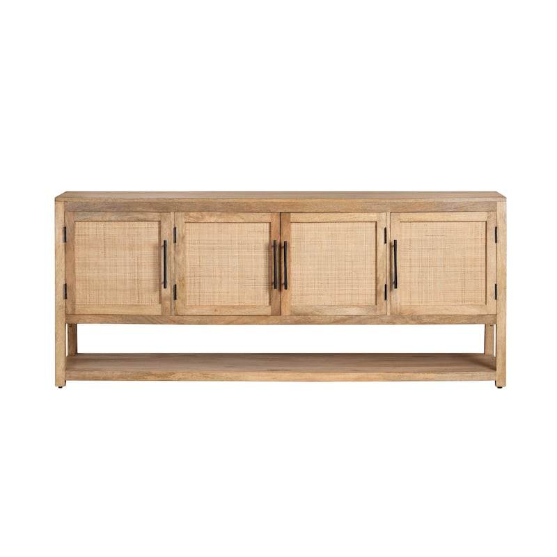 76 in. Brown Solid Wood 4 Door Media Credenza_Sideboard