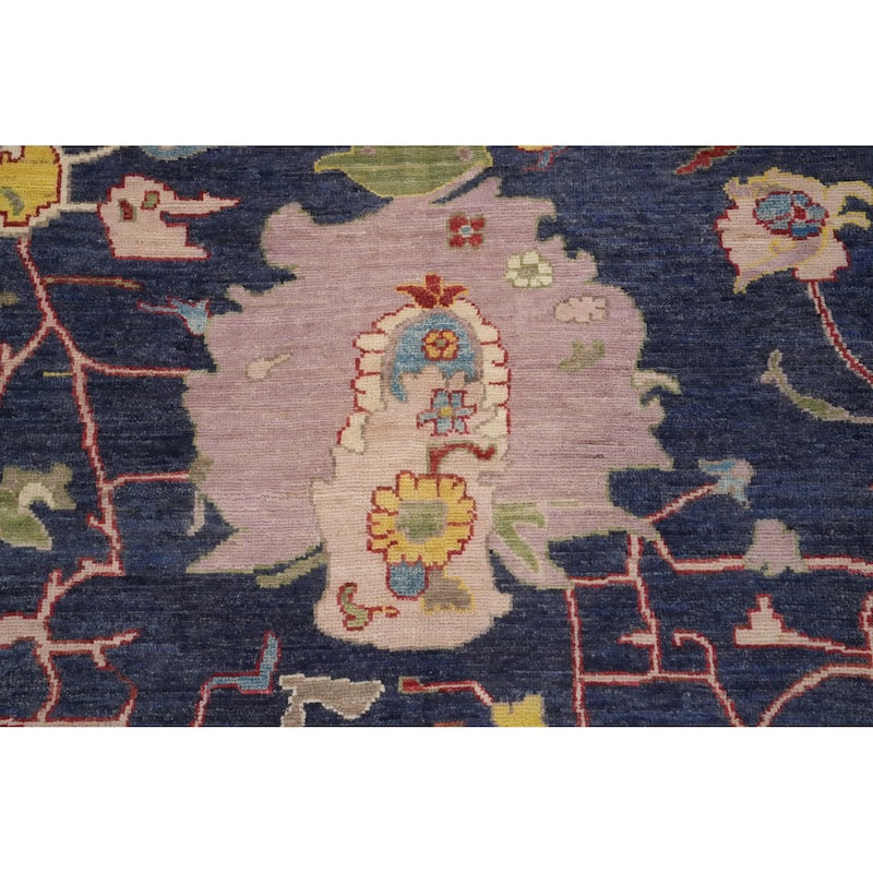 Hand Knotted Oriental 100% Wool Carpet Transitional Floral Navy Blue & Blues Oushak Area Rug - 13' 6'' X 10' 5''