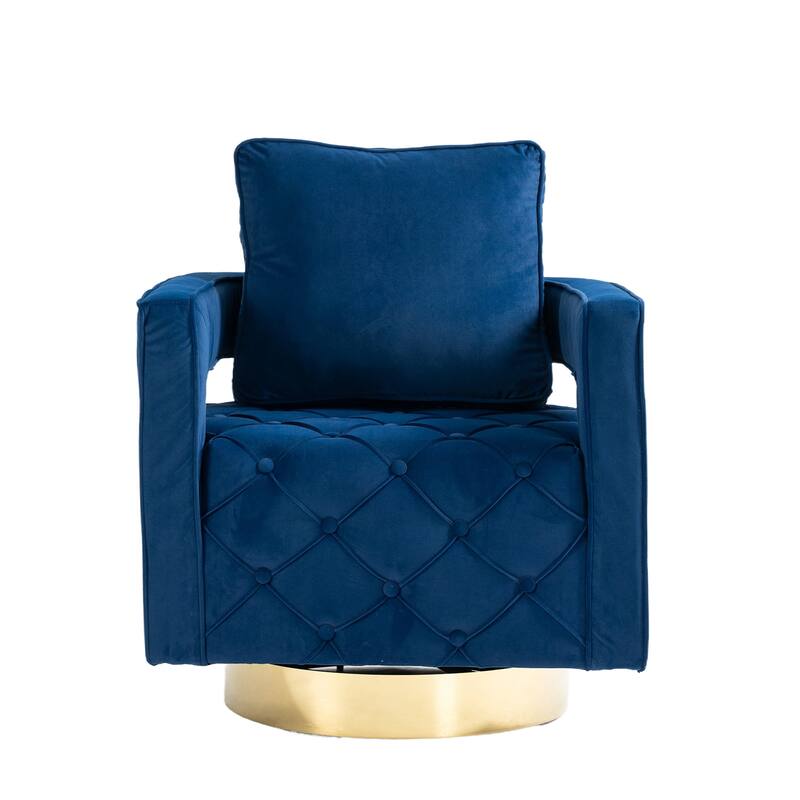 Fabric pull buckle living room rotating leisure chair, reception and negotiation chair - Navy