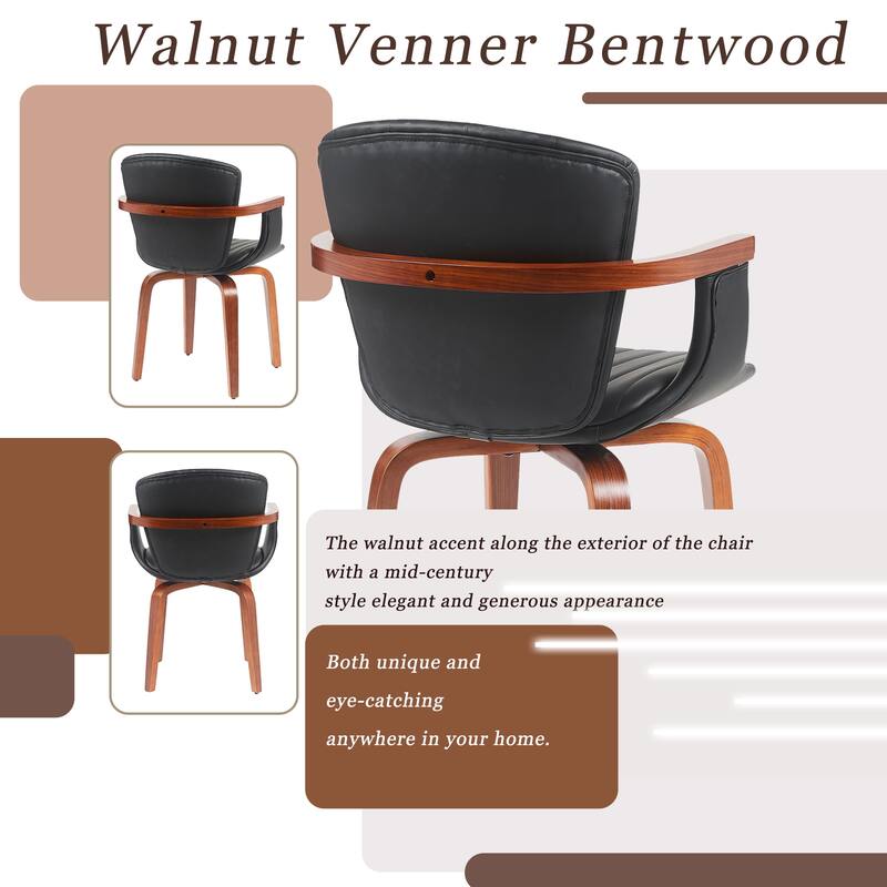 Mid-Century Modern Bentwood Swivel Dining Chairs (Set of 2) - Heat-Pressed PU Leather Accent Chairs